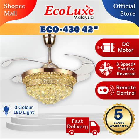 Ecoluxe Eco Crystal Chandelier Dc Ceiling Fan Invisible Blades