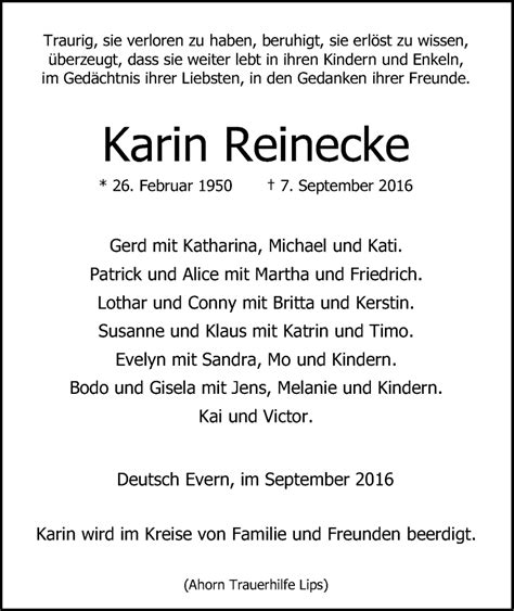 Traueranzeigen Von Karin Reinecke Trauer L Neburg De