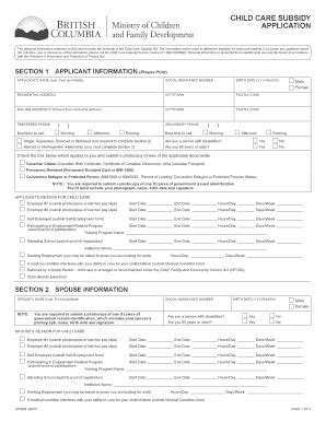 Fillable Online Child care subsidy application - the NONA Child Development Centre Fax Email ...