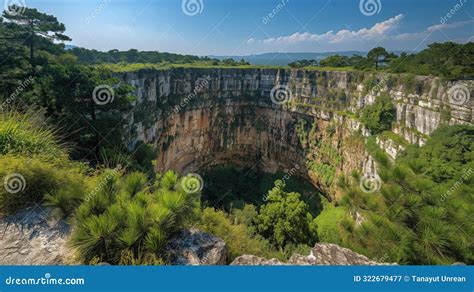 Majestic Xiaozhai Tiankeng In China A Minimalist View Of A Natural Wonder Stock Illustration