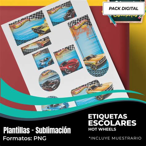 Diseños Etiquetas Escolares Hot Wheels Modelo 1