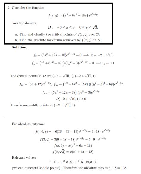 Solved 2 Consider The Function F X Y X3 6x2−18x Ey3−3y