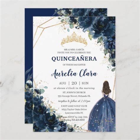 Quinceañera Chic Navy Blue Floral Princess Crown Zazzle