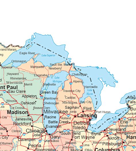 Upper Midwestern States Road Map