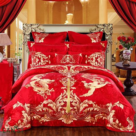 Luxury Gold Dragon Embroidery Jacquard 10pcs Bedding Sets 100 Cotton