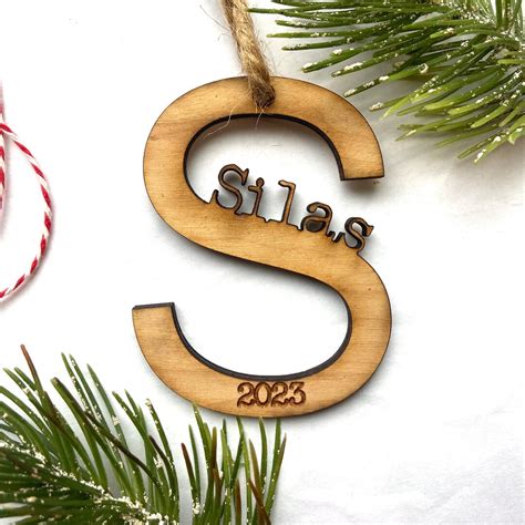 Initial With Name Ornament Silas Engraved Birch Wood Made in USA - Etsy