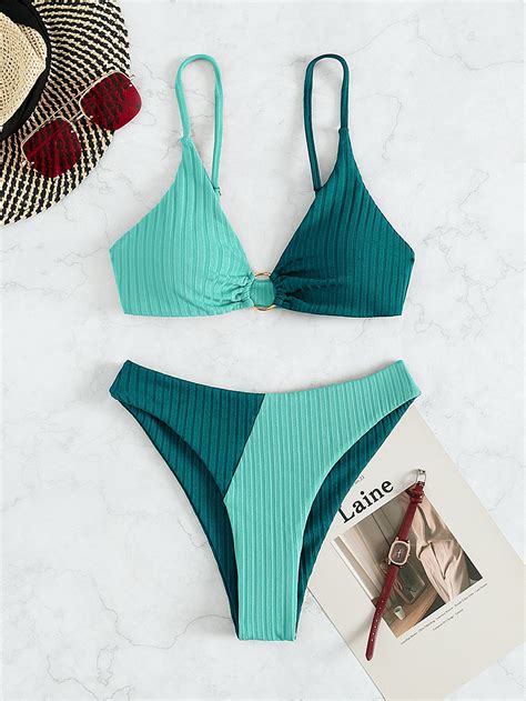 SHEIN Swim Vcay Bañador bikini de color combinado con textura vinculado