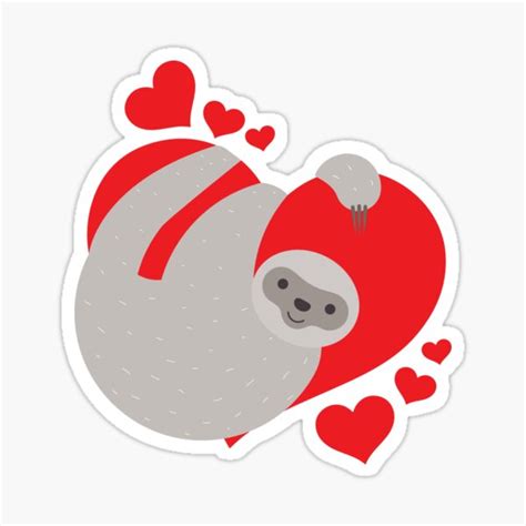 Cute And Adorable Valentines Day Sloth Hugging Heart Sticker For Sale