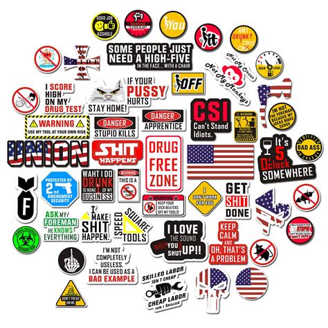 Buy Hard Hat Stickers Big 50 Pcs Funny Sticker Pack For Tool Box