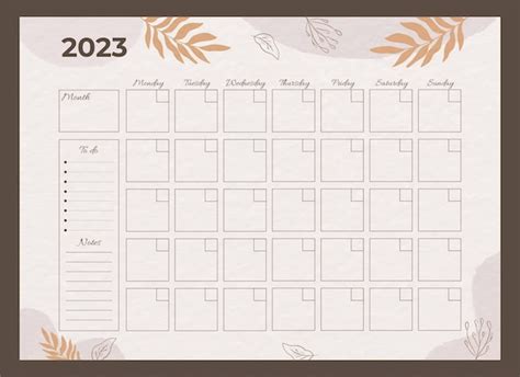 Plantilla De Calendario Planificador Mensual 2023 Dibujado A Mano Vector Gratis