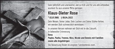 Traueranzeigen von Klaus Dieter Rose Märkische Onlinezeitung Trauerportal