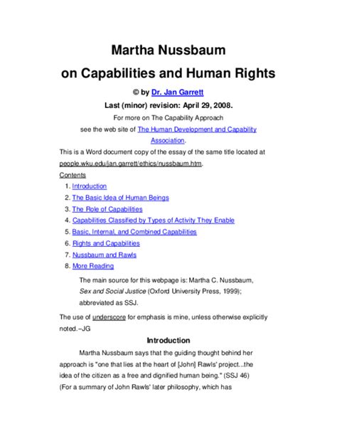 (DOC) Martha Nussbaum on Capabilities and Human Rights