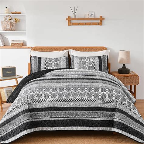 Amazon Wongs Bedding Boho Quilt Set Queen Size Grey Bohemian