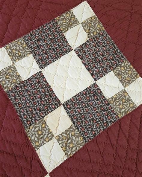 Antique Cheddar And Deep Oxblood Nine Patch Quilt In Wool And Cotton