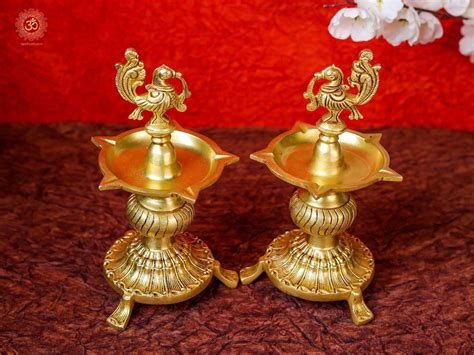 Brass Diya Pair Bird Style Small Oil Burner Temple Decor Oil Wick Diya