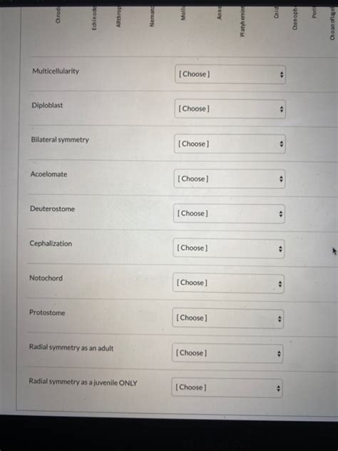 Solved Match Each Of The Following Synapomorphies To Its Chegg