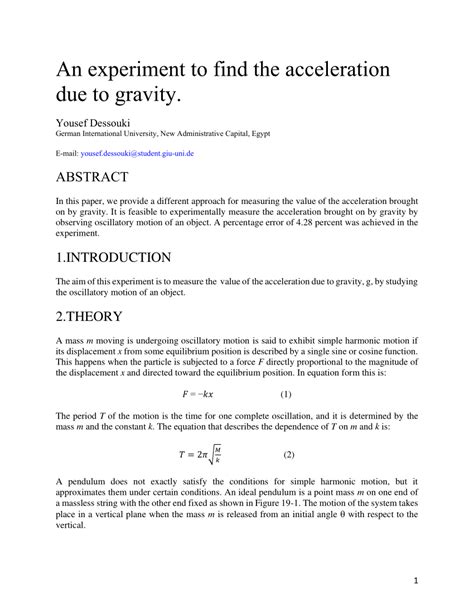 PDF An Experiment To Find The Acceleration Due To Gravity