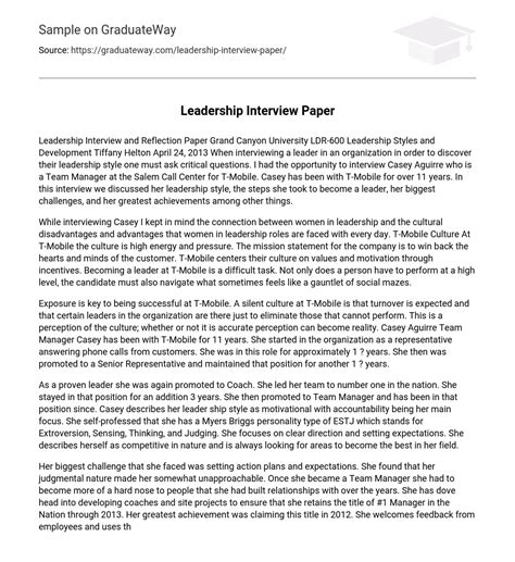 ⇉Leadership Interview Analysis Essay Example | GraduateWay