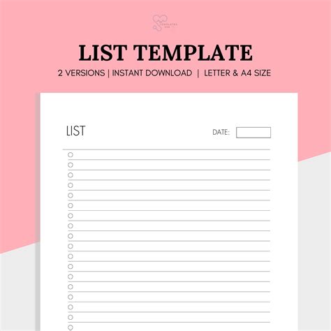 blank list template printable   list productivity planner simple