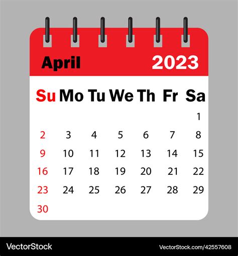 Red Calendar April 2023 On A Spiral Royalty Free Vector