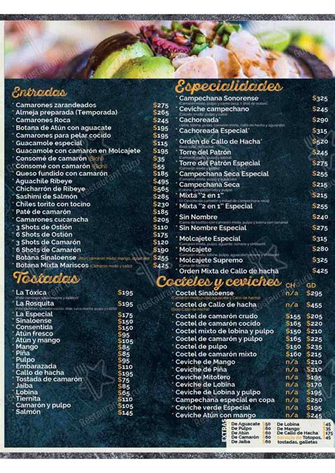 Carta Del Restaurante La Rosca Del Guamuchil Heroica Nogales