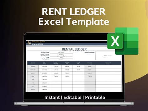 Rental Ledger Template Excel Rent Ledger Printable Rental Ledger ...