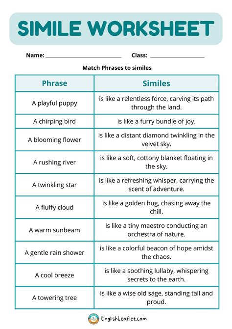 Simile Worksheets With Answers Englishleaflet