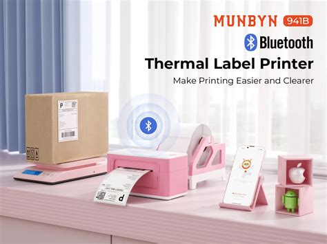 Munbyn Upgraded P941b Bluetooth Thermal Printer Pink Kit Munbyn