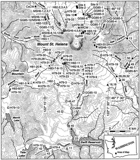 Map Of Mount St Helens Showing Paleomagnetic Sampling Localities