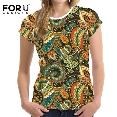 Forudesigns African Tribal Ethnic Pattern Short Sleeve Tops T Shirts