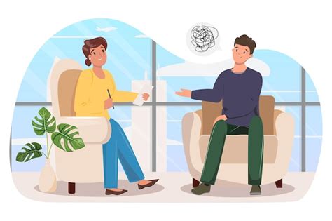 Ilustração De Um Psicólogo E Um Homem Falando Sobre Seus Problemas Na