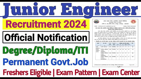 Junior Engineer Vacancy 2024 ITI Diploma Degree Fresher JE