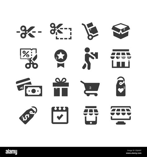 Shopping Or E Commerce Vector Icon Set Coupon Price Tag Store Glyph