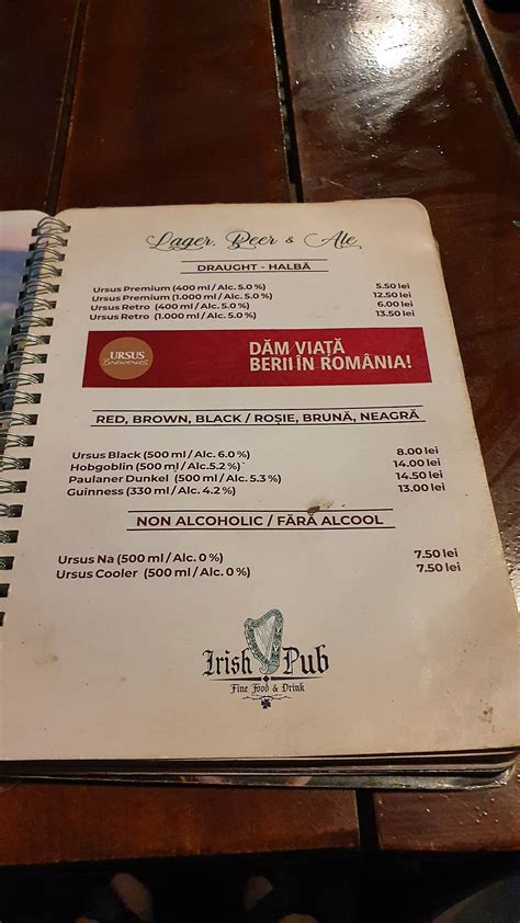 Menu At Irish Pub Arad