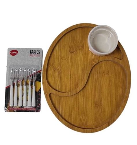 Kit Petisqueira Redonda Para Frios Queijo Molheira Ramekin E