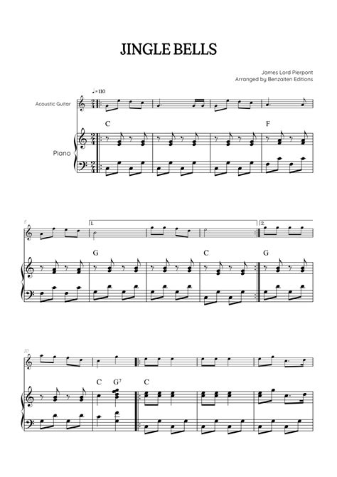 Jingle Bells • Christmas Song Acoustic Guitar Sheet Music W Piano