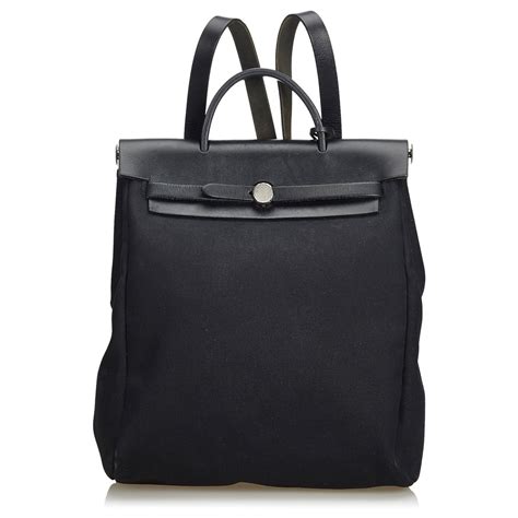 Herm S Sac Dos Hermes En Toile Noire Herbag Cuir Tissu Ref