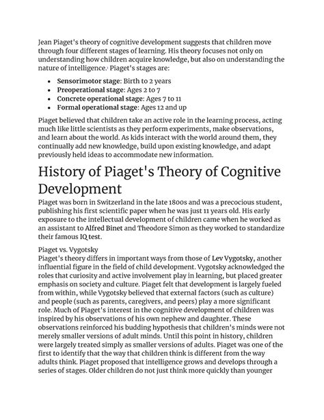 Piaget S 4 Stages Of Cognitive Development Notes Jean Piaget S Theory Of Cognitive Development