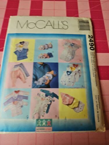 Mccall Pattern 2490 Baby Layette Bunting Pants Hat Shirt Sizes Preemie