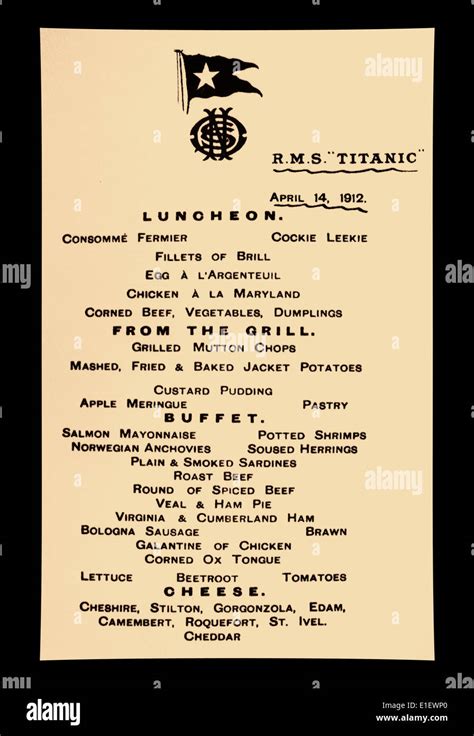 Titanic Menu Banque De Photographies Et Dimages à Haute Résolution Alamy