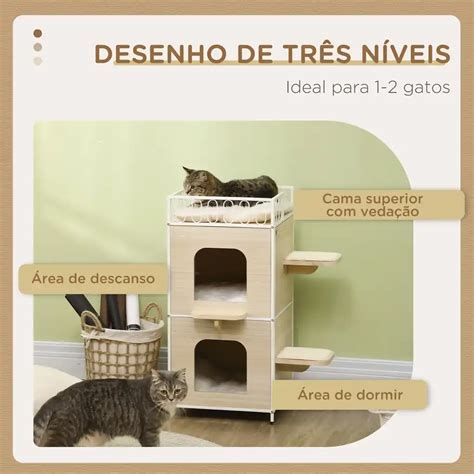 Pawhut Casa Para Gatos De N Veis Arranhadores Almofadas