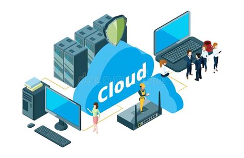 Concept De Transfert D informations Stockage Nuage Isométrique L équipe