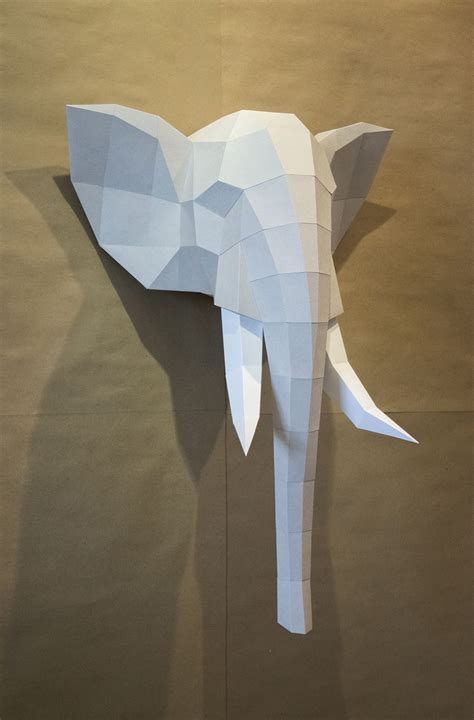 Papercraft 3D Elephant Low Poly Elephant Trophy PDF Papercrafting