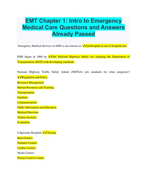 Emt Chapter Intro To Emergency Medical Care Questions With Accurate