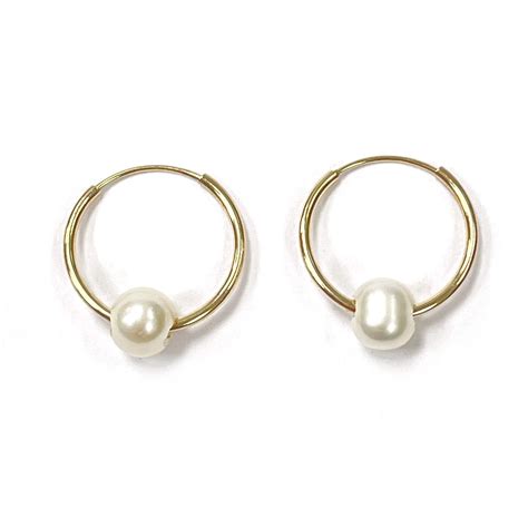 14k Gold And Pearl Huggie Hoop Earrings