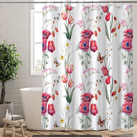 Extra Long Shower Curtain 72x84 Inch Length Aesthetic Red And White