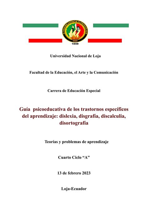 Guía Psicoeducativa De Los Trastornos Específicos Del Aprendizaje