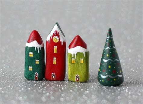 Little Christmas Village Red And Green Christmas Clay Polymer Clay