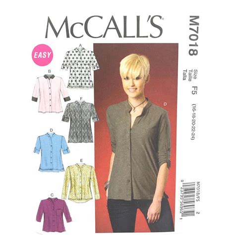 Mccalls Womens Plus Size Button Down Short Long Sleeve Shirt Sz