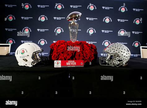 December 31, 2018 .A view of Rose Bowl Trophy with Ohio State Helmet ...